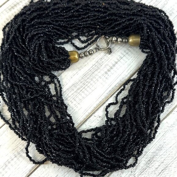 Torsade Necklace Black Seed Beads Toggle Closure 32 Inch Length Chunky Statement - Picture 2 of 2